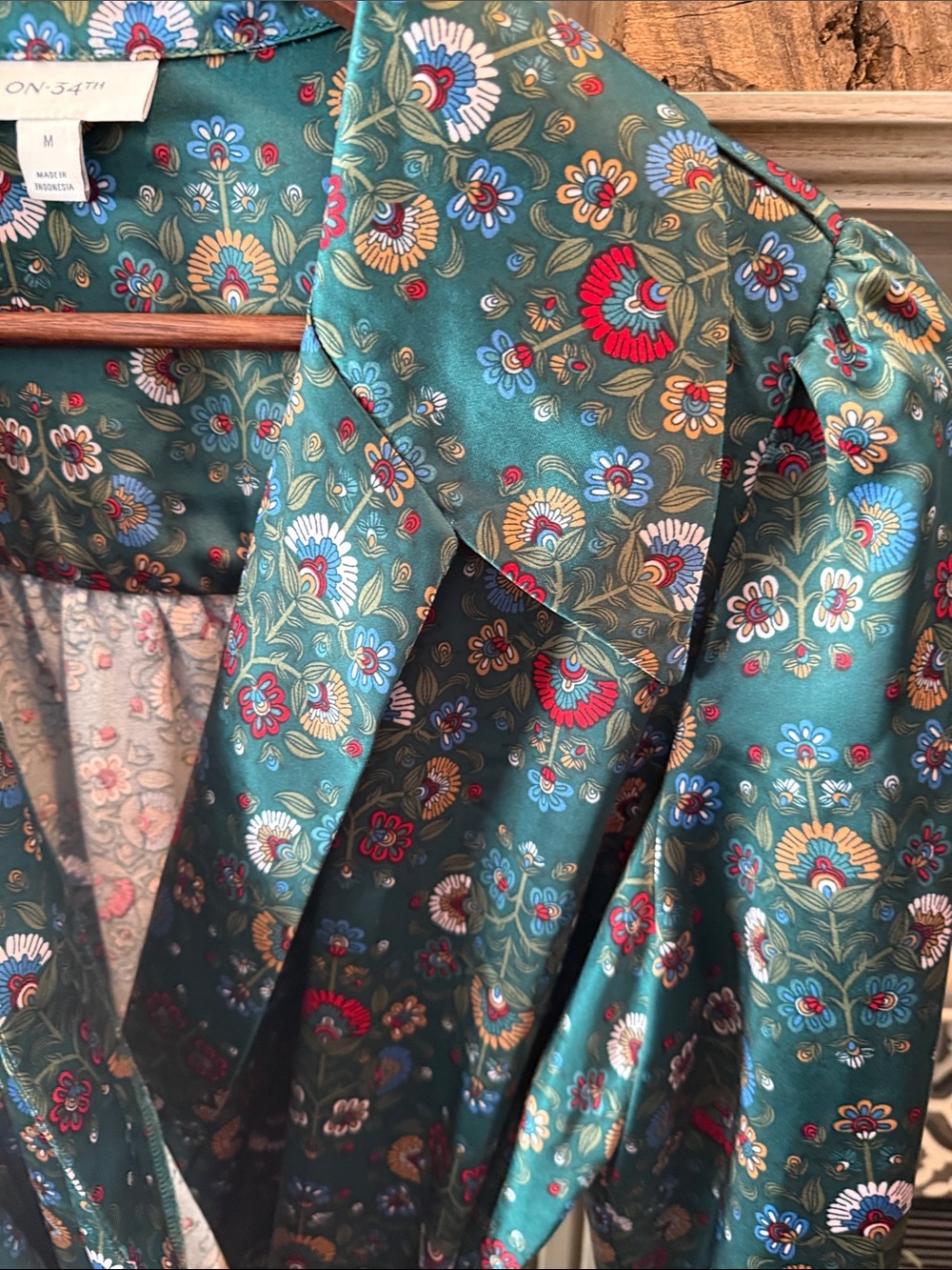 Emerald Floral Wrap Tiered Dress with Self-Tie Waist - Picture 7 of 11